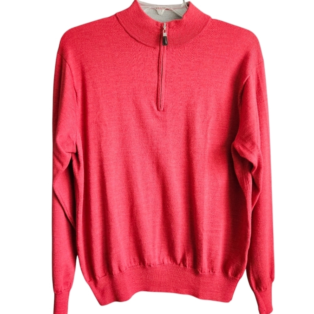 Peter Millar Mens Red Wool Silk Quarter Zip Pullover XL Christmas Party Classic